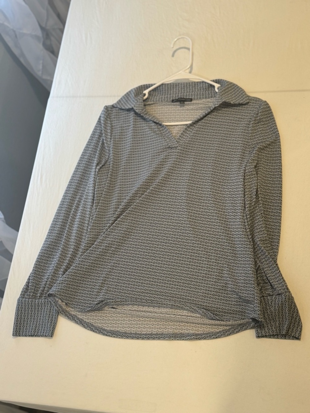 Adrianna Papell Light Blue Patterned Long-Sleeve Blouse Size Small - Picture 3 of 8